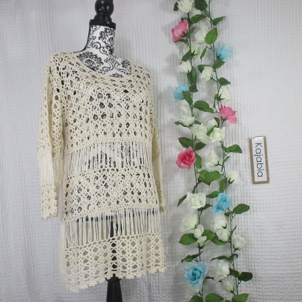 LE MODA Beige Crocheted Tunic Top Size Large